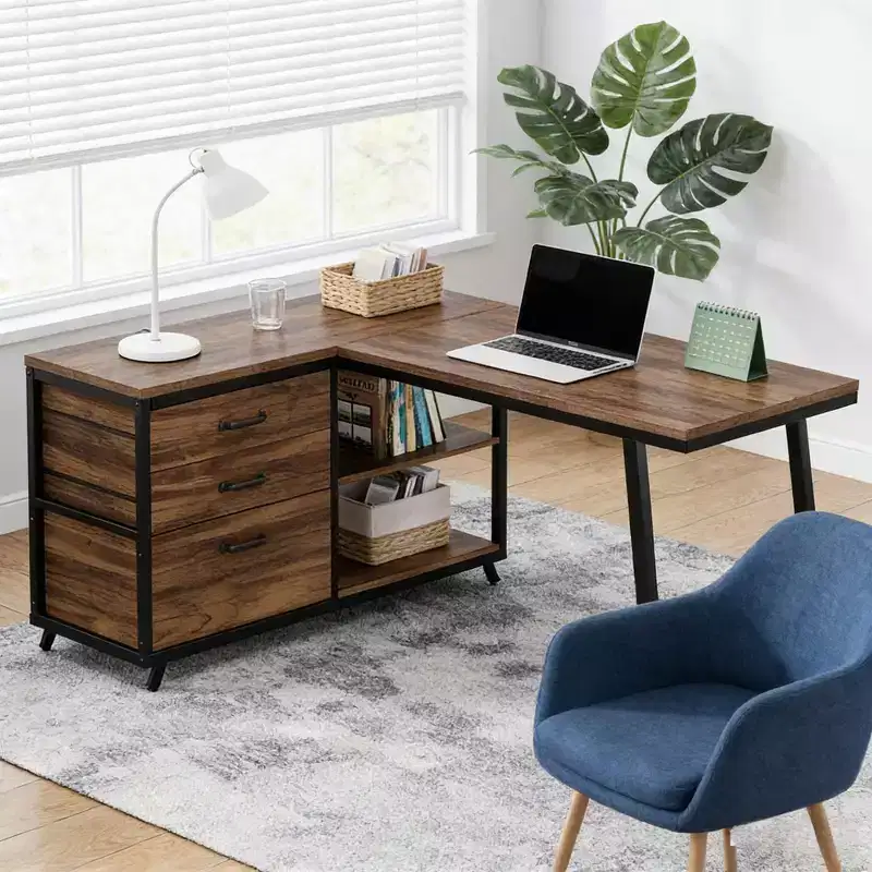 GDFStudio Nana Rustic L Shaped Office Desk