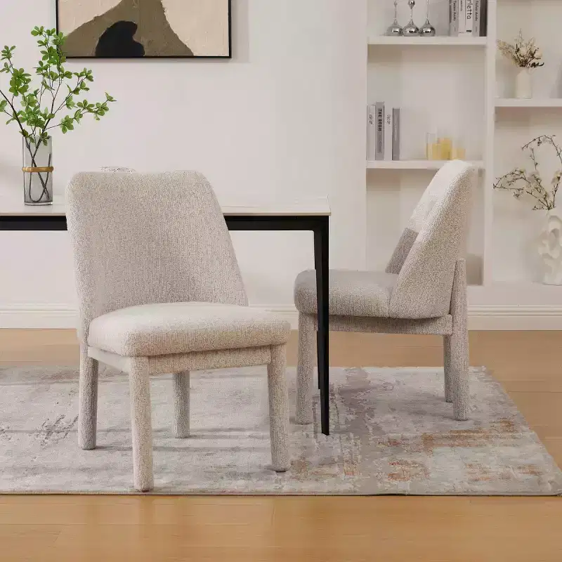 Set of 2 Upholstered Dining Chairs with High Curved Backrest, Armless Side Chairs for Dining Room or Kitchen