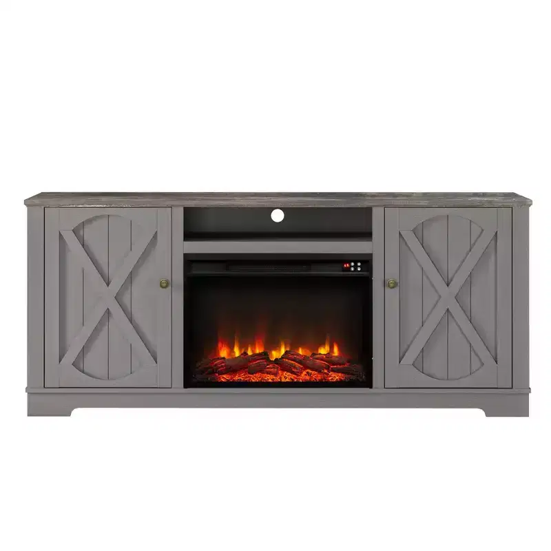 Farmhouse TV Stand for TVs up to 70'' with Electric Fireplace & Storage Cabinets - Festivo