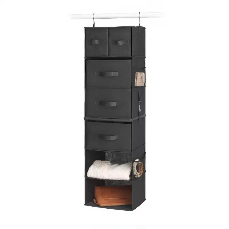 Multifunctional Hanging Closet Organizer with 5 Shelves - Black