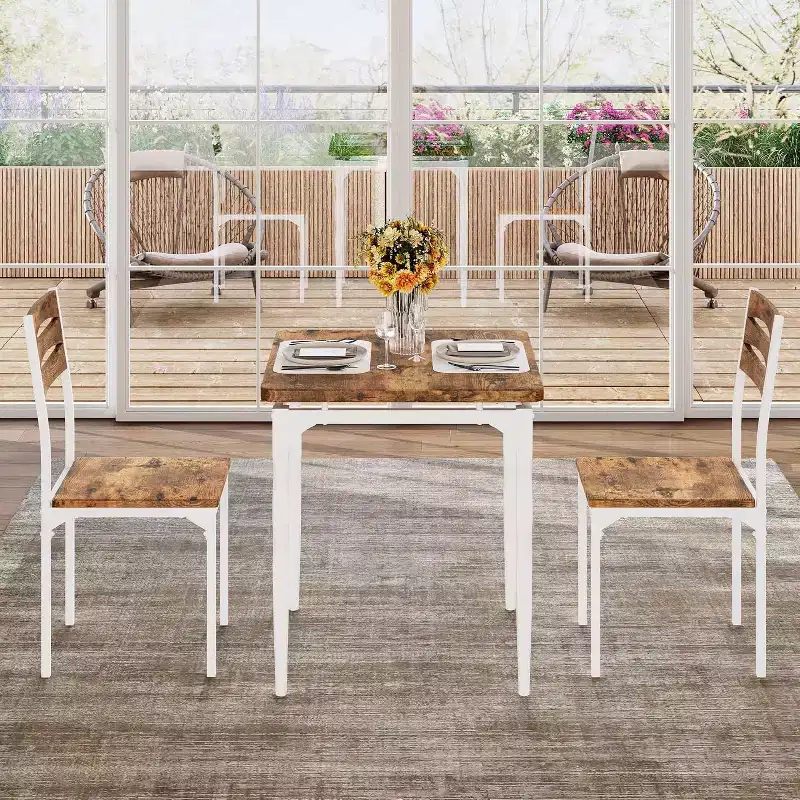 Dining Table Set for 2, 3-Piece Compact Dining Table and Chairs, Ergonomic Comfortable Seating