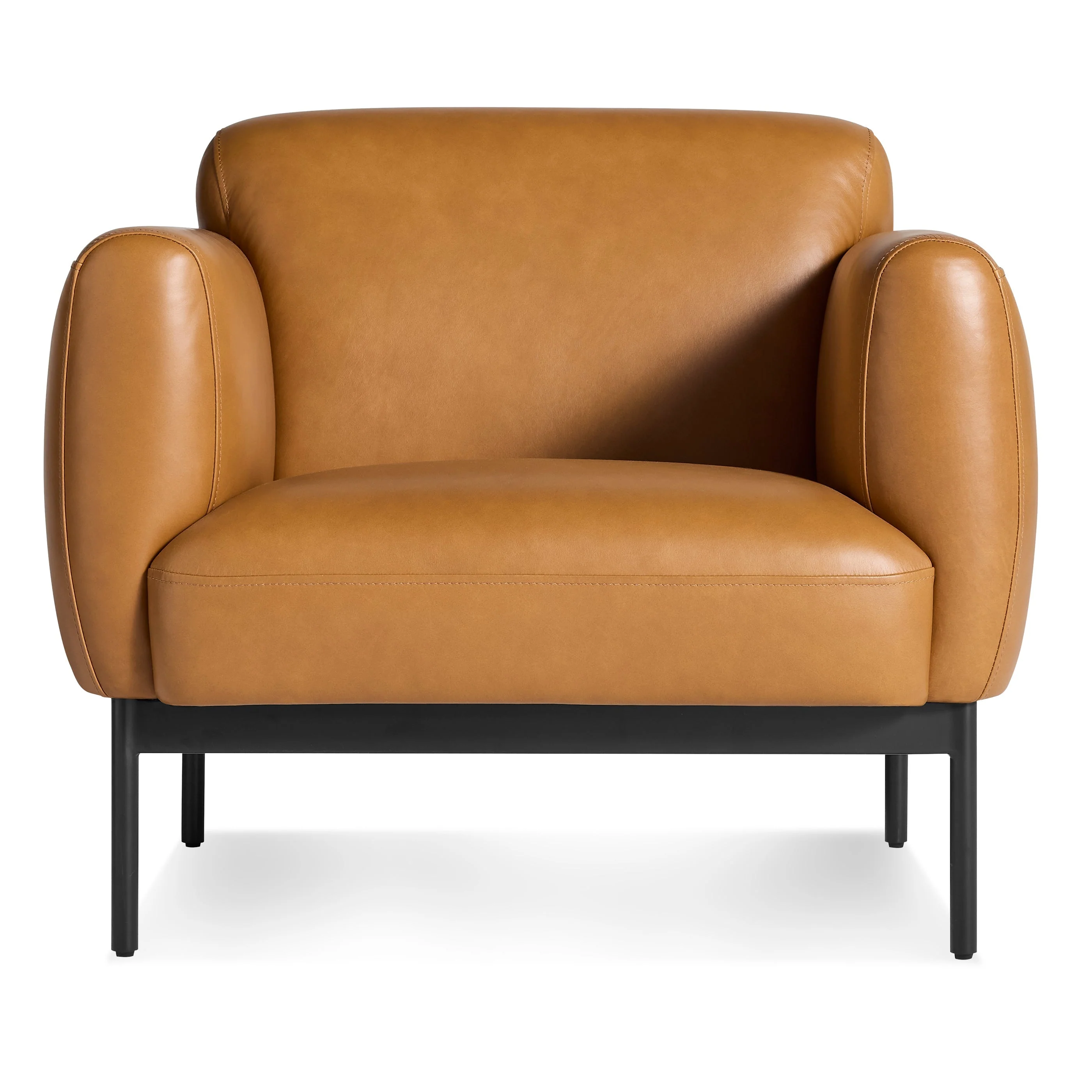 Modern Leather Lounge Chair with Curved Arms & Steel Base for Living Room