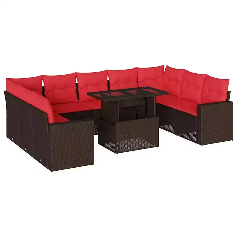 vidaXL Garden Sofa Set with Cushions Poly Rattan Acacia