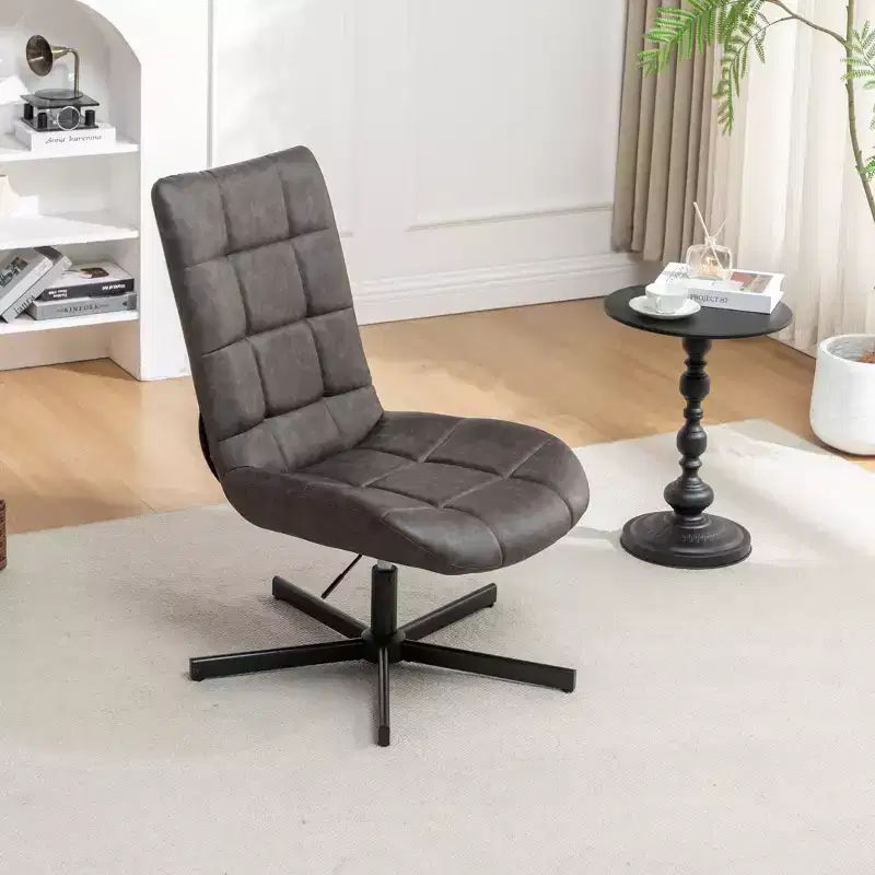 Faux Leather Tufted Swivel Accent Chair with Adjustable Height, 360° Swivel