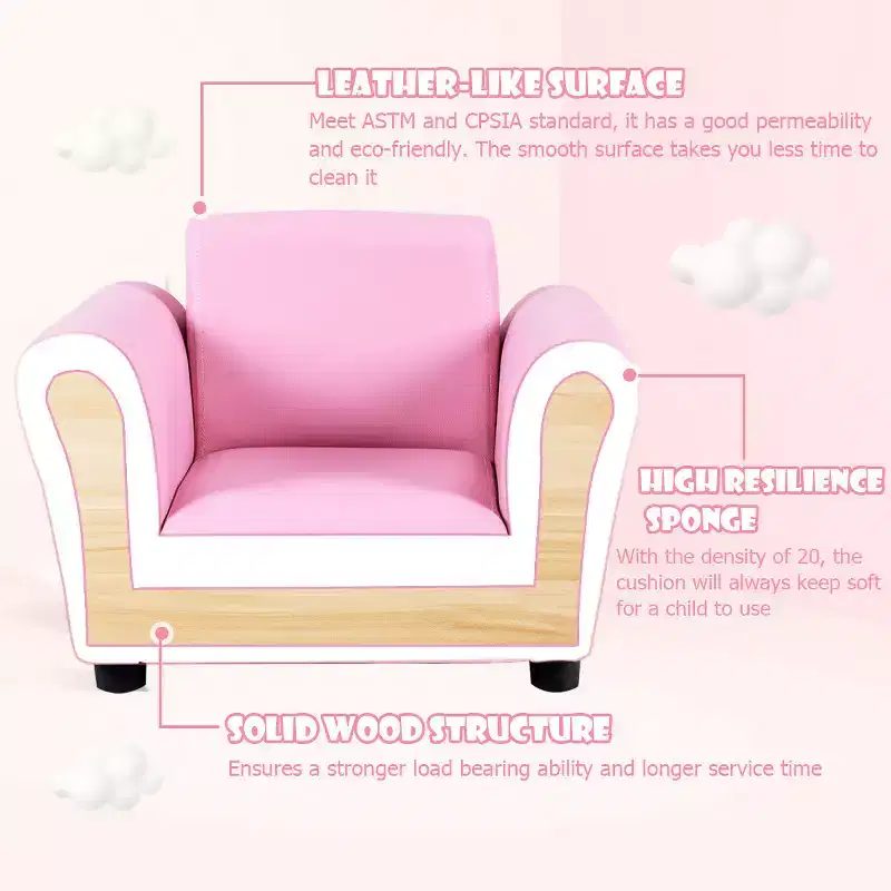 Costway Kids Sofa Armrest Chair Couch Children Toddler Birthday Gift w/ Ottoman Pink