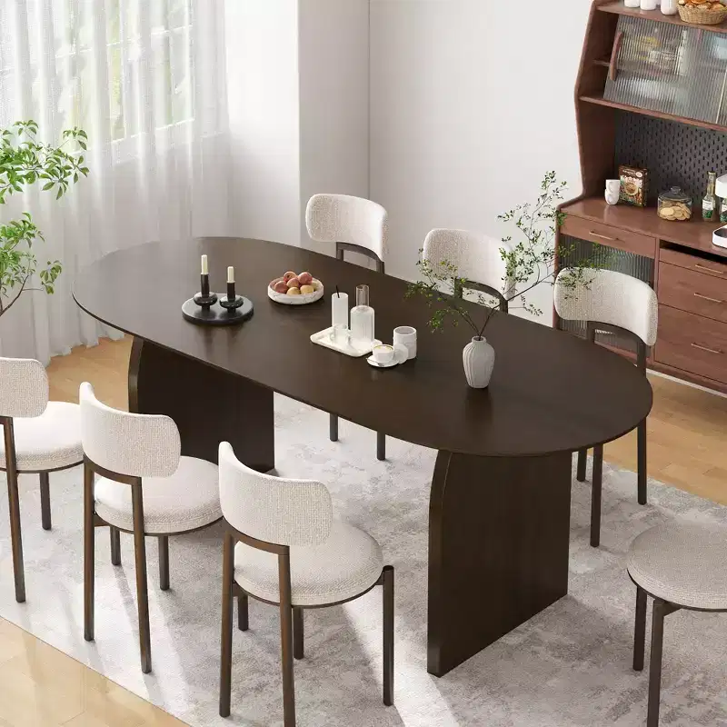 79 x 33.5 Farmhouse Solid Wood Dining Table with Arched Legs Oval Kitchen Table Walnut for Dining Room & Kitchen