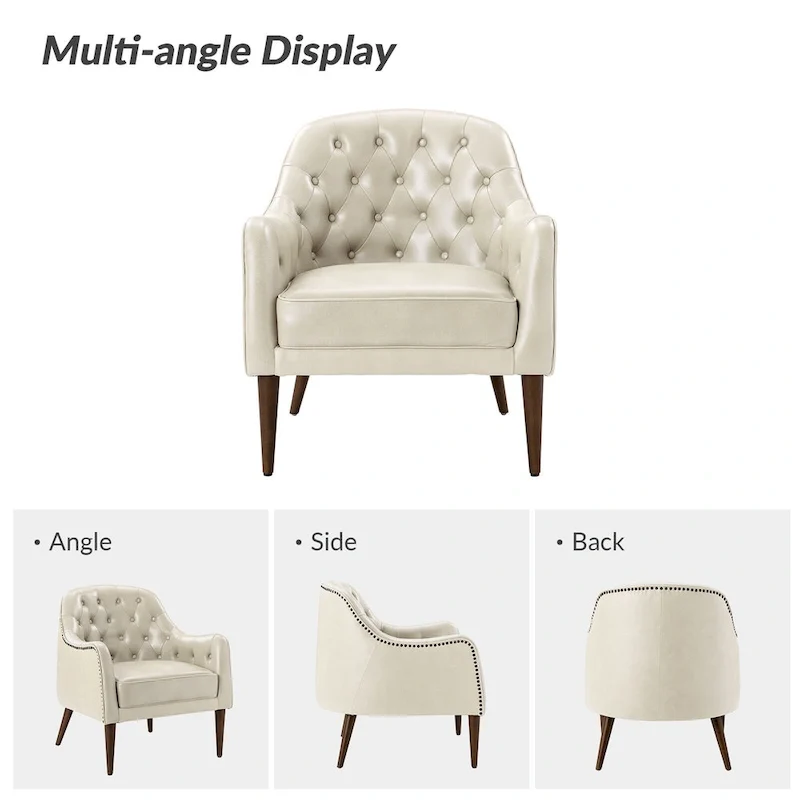 Melisa Classic Genuine Leather Wood Legs Barrel Chair With Tufted Back Set Of 2 By HULALA HOME