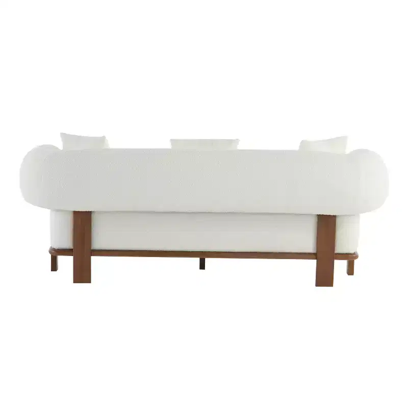 Christopher Knight Home Tadg 82 Rubberwood Boucle Upholstered 3 Seater Curved Sofa with 3 Pillows and Round Arm