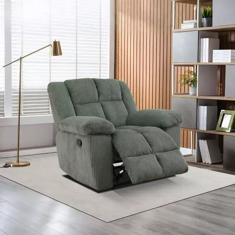 Corduroy Fabric Recliner Chair with Adjustable Backrest for Living Room, Green