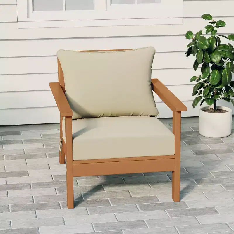 WestinTrends Avalon Teak Outdoor Modern HDPE Patio Club Chair with Deep Seat Cushions