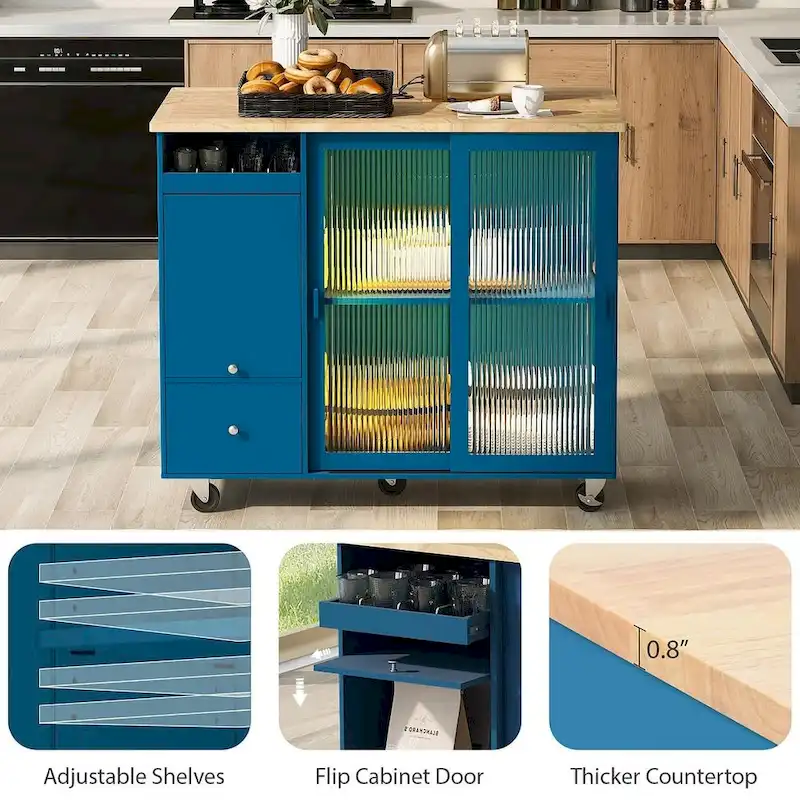 Folding Kitchen Cart with LED Lights