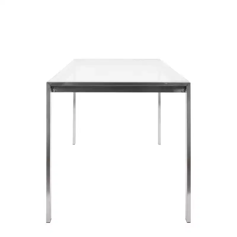 LumiSource Fuji 47" Modern Dining Table Stainless Steel/Clear Glass: Sleek 4-Seater, Rectangular Top, Kitchen Furniture