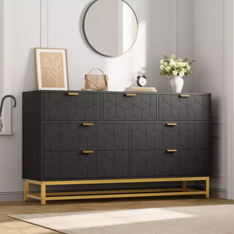 Dresser for Bedroom,, 7 Drawer with Golden Metal Handle and Legs, Modern Chest of Drawers for Closet