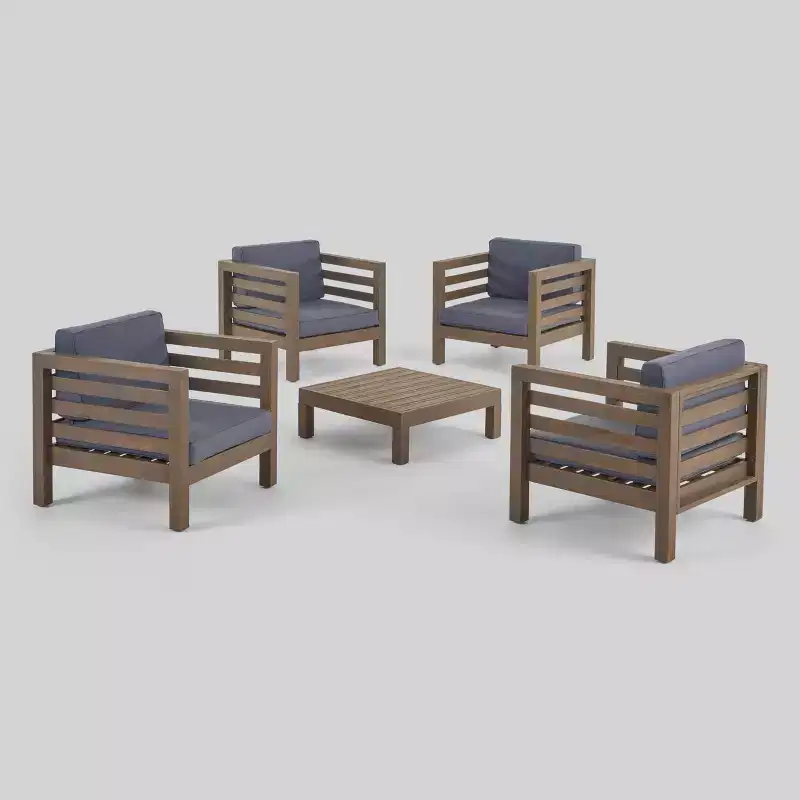 Oana 5pc Acacia Wood Club Chair & Coffee Table Set Gray/Dark Gray - Christopher Knight Home