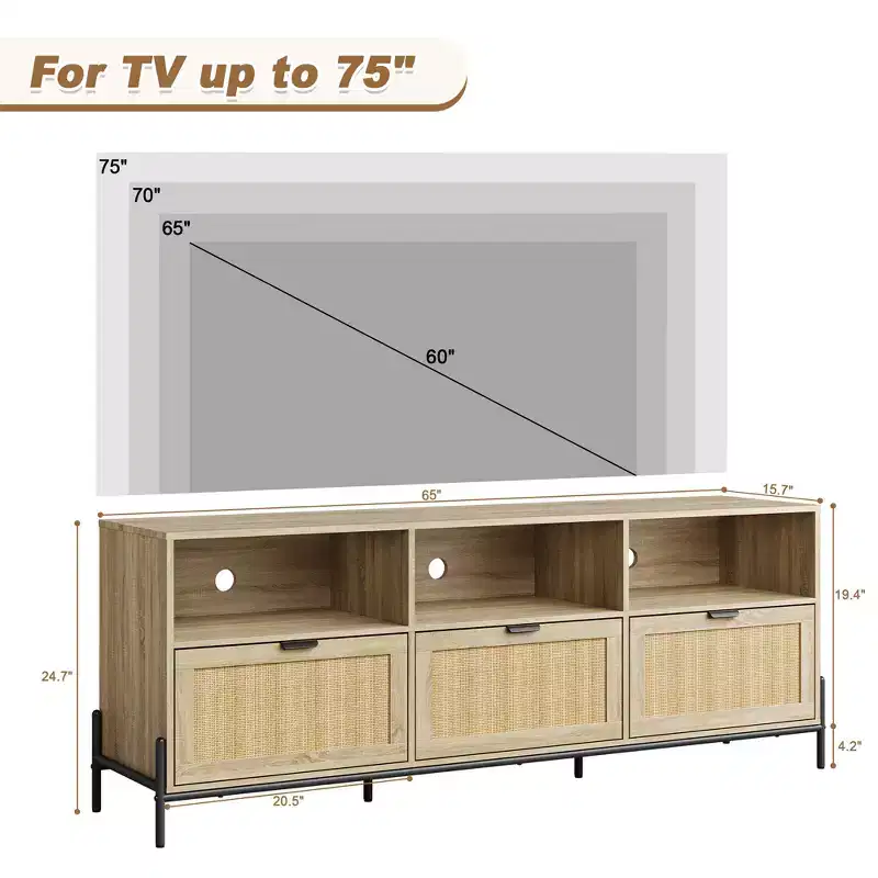 Modern Rattan TV Stand for TVs up to 75