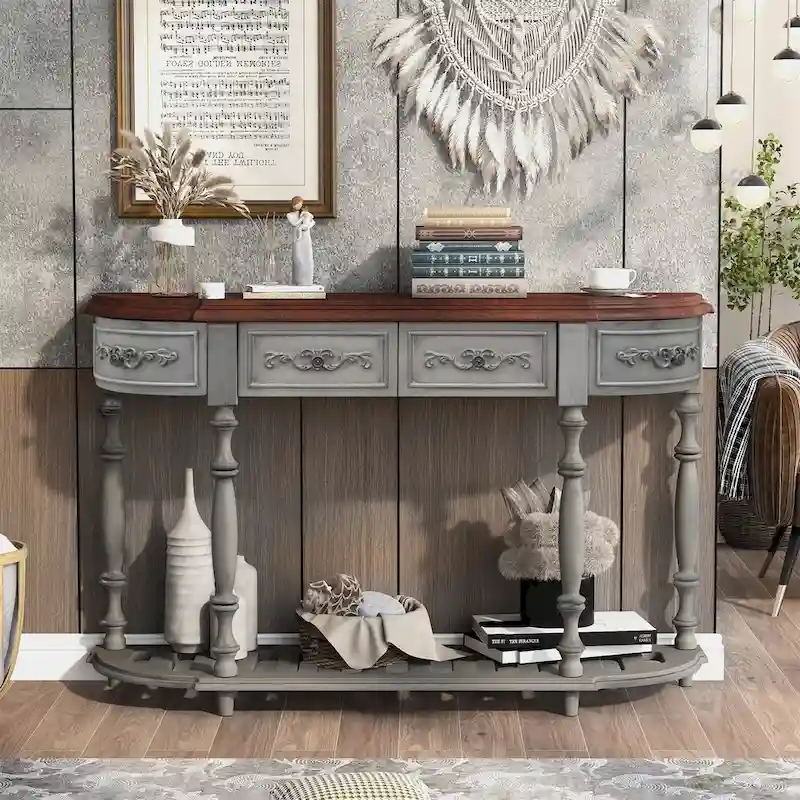 Curved Console Table with 4 Drawers and 1 Shelf