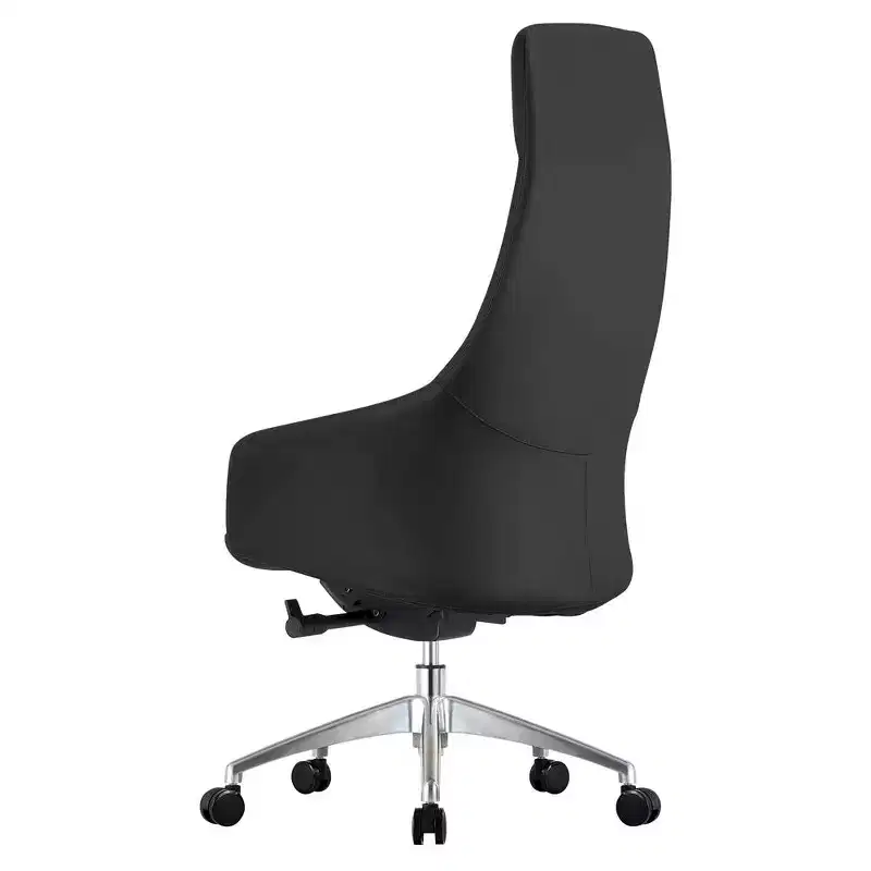 LeisureMod Celeste High-Back Leather Office Chair with Headrest - Modern Iron Frame Swivel & Tilt Executive Desk Chair