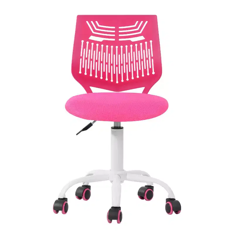 Adjustable Height Swivel Rolling Office Chair with Breathable Geometric Back, Fuchsia & White