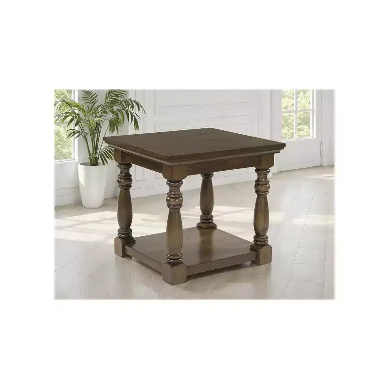 Sturlayne Traditional Rectangular End Table - Two-Tier Side Table with Decorative Posts, Brown
