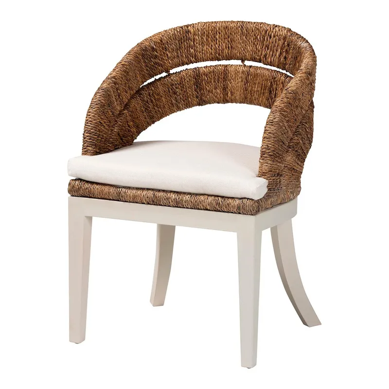 Ubud Bohemian Natural Seagrass and Mahogany Wood Dining Chair