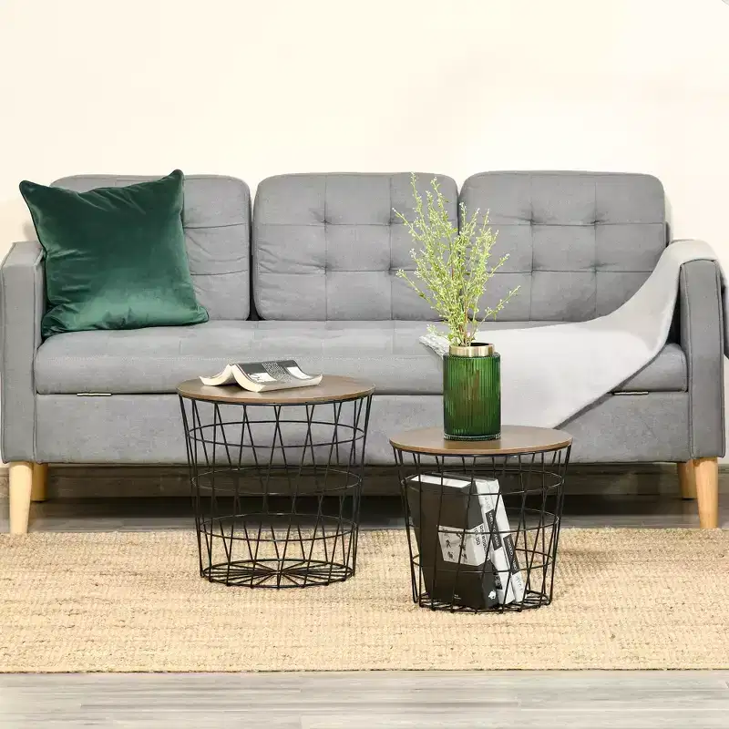 HOMCOM End Tables Set of 2, Nesting Tables with Storage, Round Accent Side Tables with Removable Top for Living Room, Bedroom