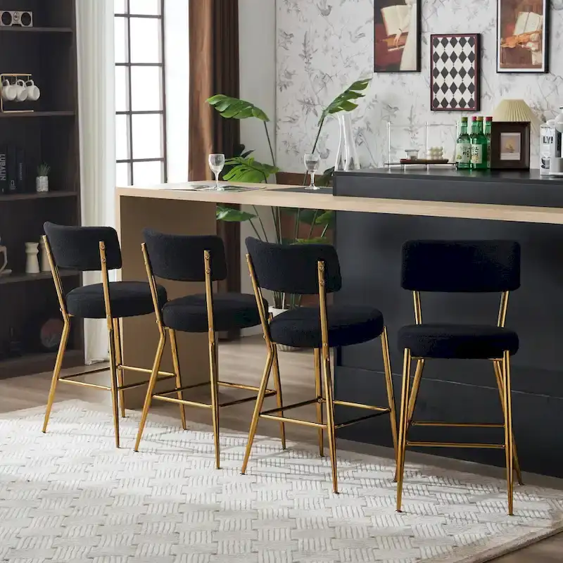Set of 2/Set of 4 Modern Teddy Fabric Upholstered Bar Stools with Metal Base
