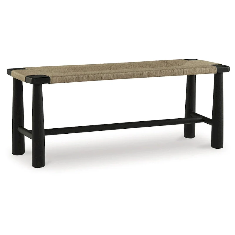 Black Wood Frame Accent Bench with Natural Jute Upholstery - 48.13 W x 16.13 D x 18 H