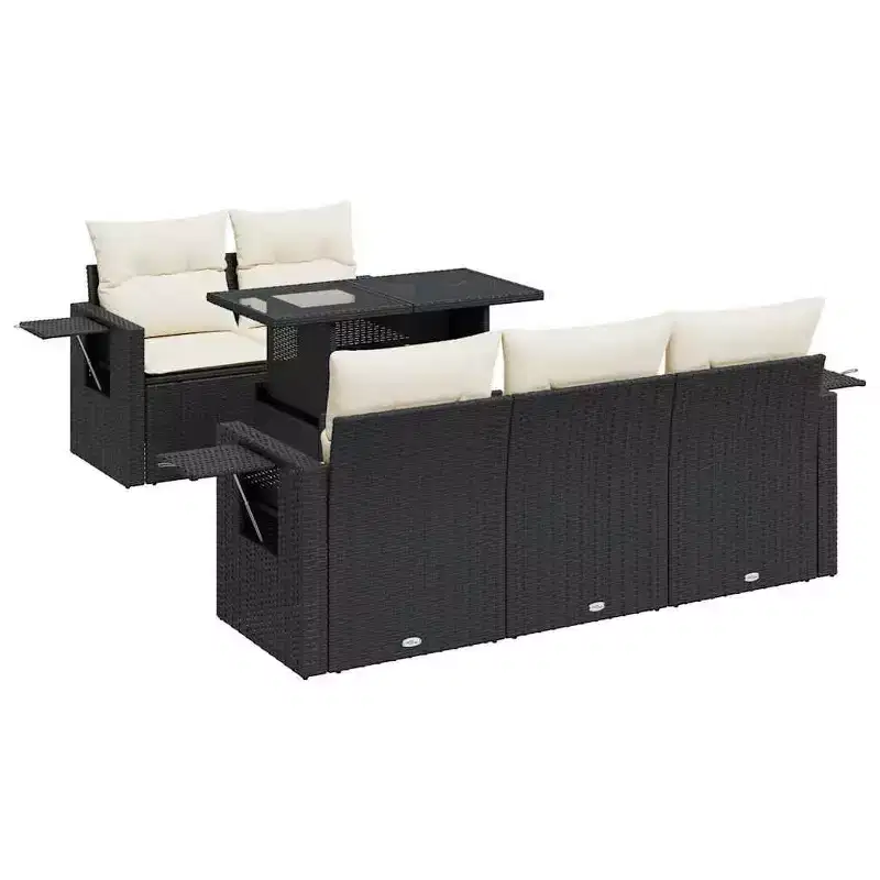 vidaXL Garden Sofa Set Black PE rattan Medium Water-resistant materials