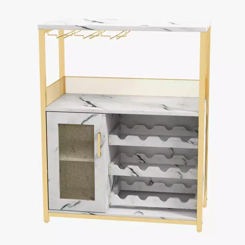 70 x 35 x 92 cm 3-layer Industrial Cabinet, Detachable Wine Rack, Adjustable Shelves and Mesh Door,Kitchen, Living Room and Bar, Gold Color