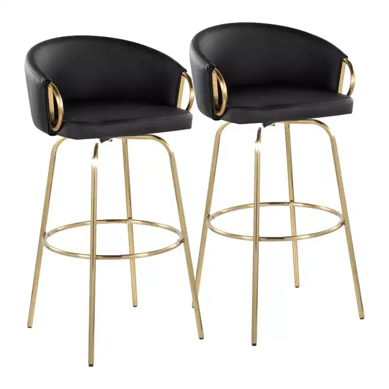 LumiSource Set of 2 Claire Barstools Gold/Black PU