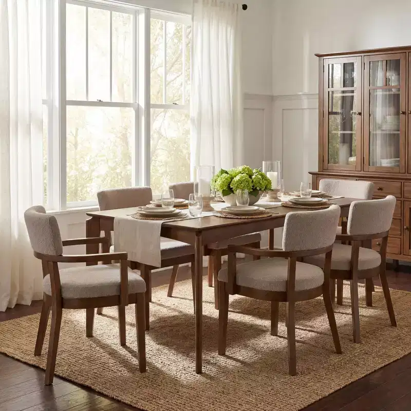 Christopher Knight Home Linnea 7 Piece Rustic Rubberwood Fabric Upholstered Dining Set
