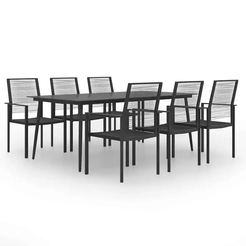vidaXL Dining Set Black Powder-Coated Steel Large Durable Dining Set