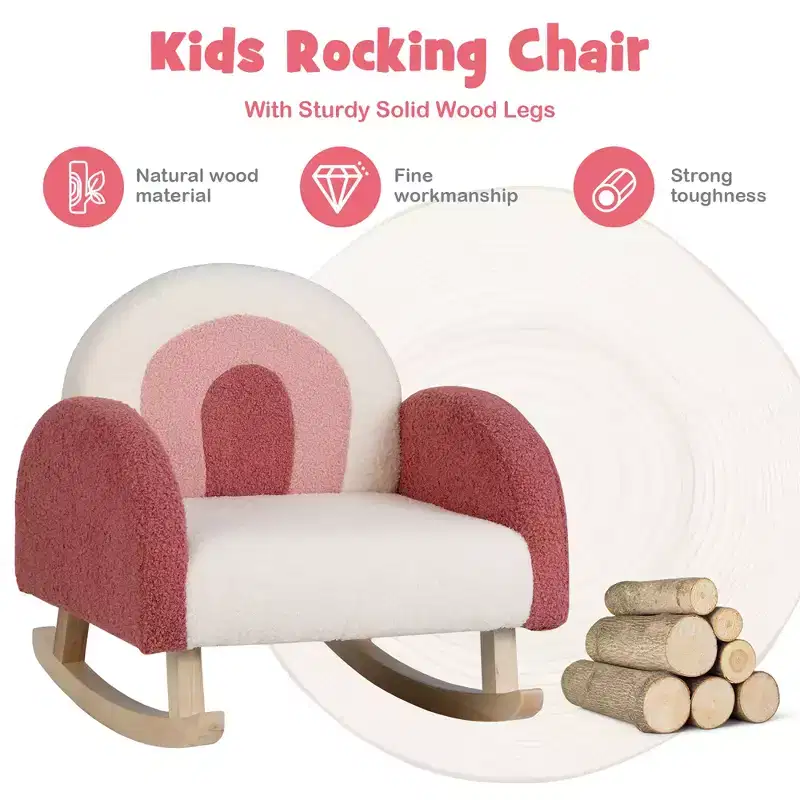 Kids Velvet Rocking Chair with Solid Wood Legs – Ergonomic, 110 lb Capacity, Blue/Red