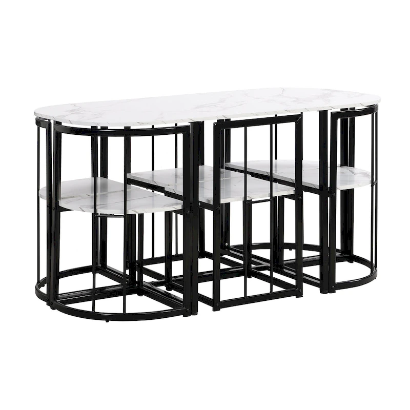 7-Piece Iron Dining Table Set with Table and Six Chairs