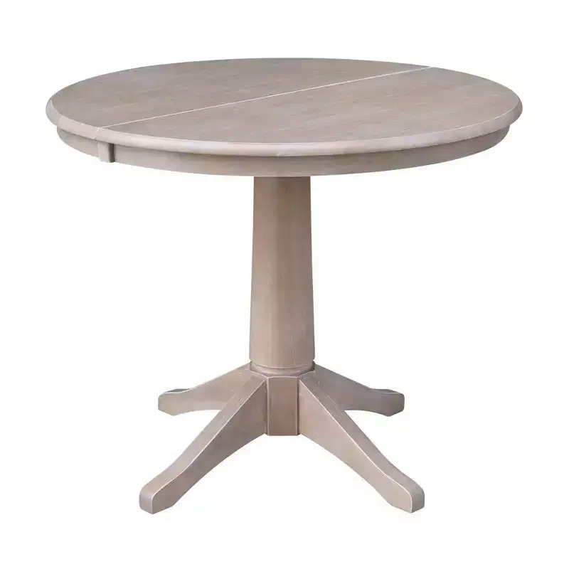 36 Karen Round Extendable Dining Table with 4 X Back Chairs Taupe: Solid Wood, Pedestal Base - International Concepts
