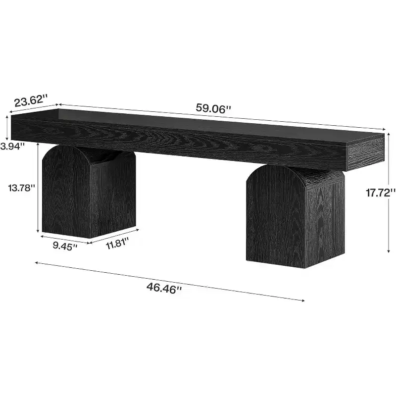 Lantine Entryway Bench, 59 Long Black Shoe Bench with Arched Bases, Wooden Indoor Bench for Entry Way, Living Room, Bedroom