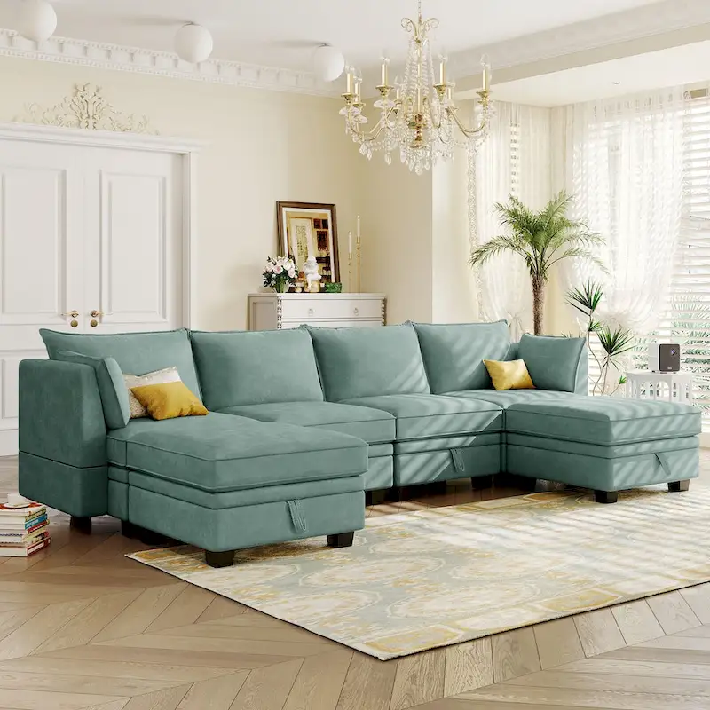 Modern U-Shape Modular Sectional Sofa, Convertible Sofa Bed with Reversible Chaise