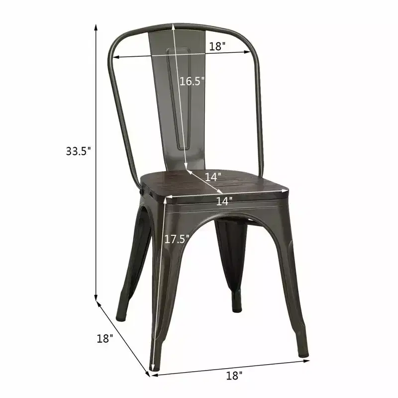 Costway Set of 4 Modern Metal Dining Side Chair Wood Seat Stackable Bistro Cafe
