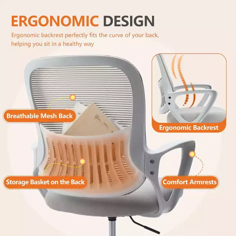 MAYEERTY Office Chair Ergonomic for Standing Desk with Adjustable Height Computer Desk Chairs Fixed Handrail Gray