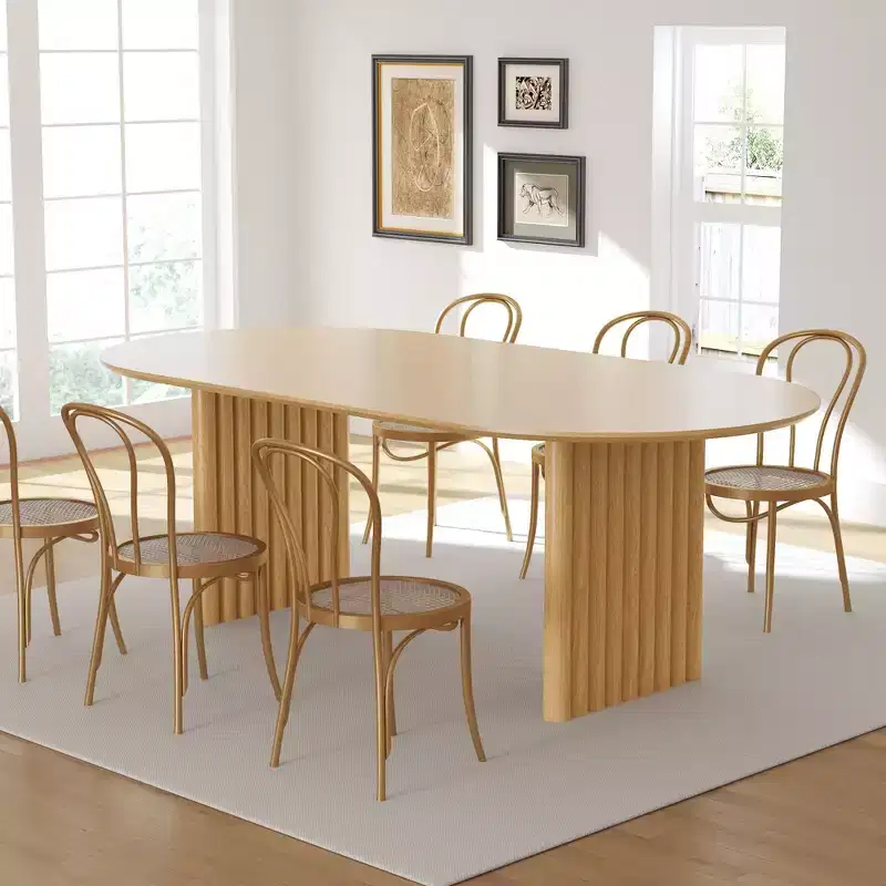 79 Oval Dining Table for 6-8 Wood Kitchen Table with Scratch-Resistant Top & Striped Legs Modern Farmhouse for Living Room Kitchen Natural
