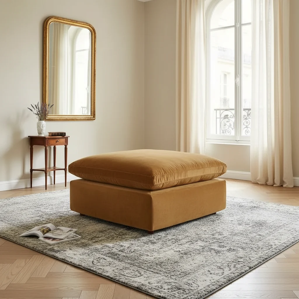 Down Filled Overstuffed Performance Velvet Ottoman