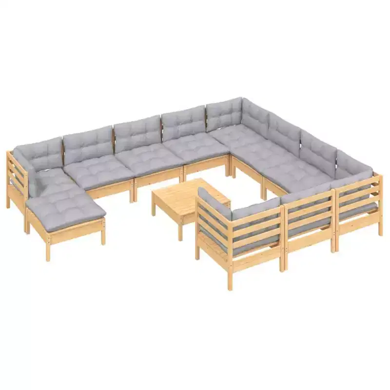 vidaXL Garden Lounge Set Grey Solid Pinewood Large Modular
