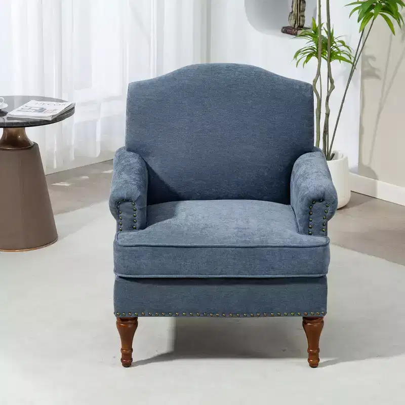 Vintage Tufted Chenille Accent Chair – Nailhead Trim & Solid Wood Legs, 300 lbs