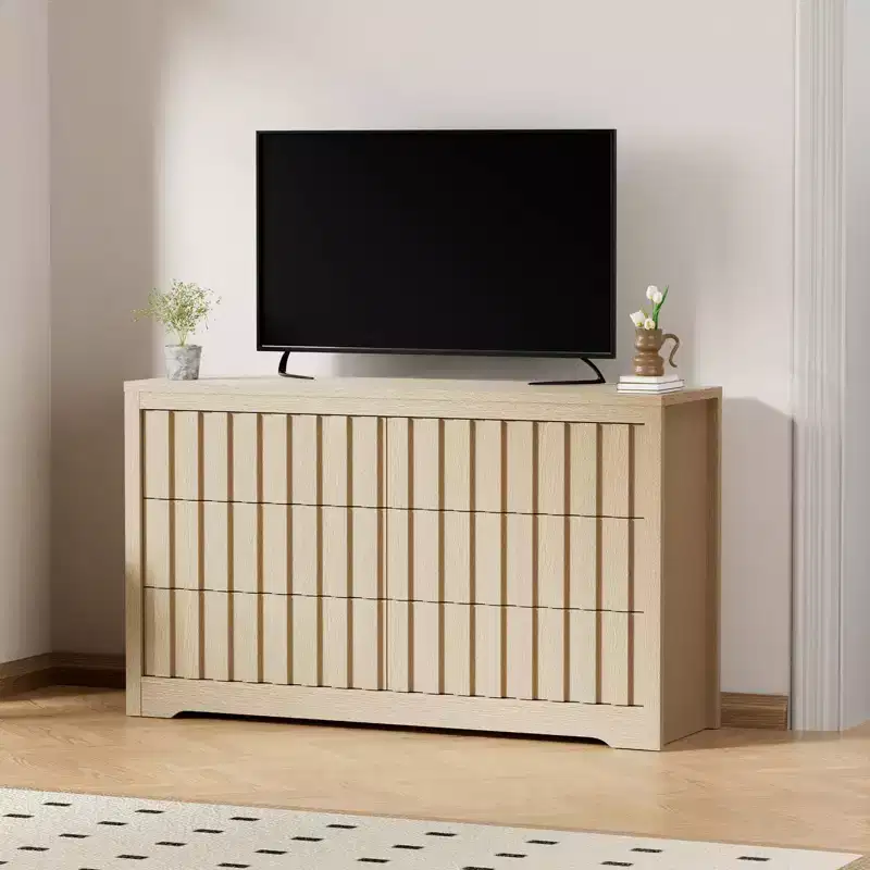 Modern Fluted Dresser with Drawers,Wooden Chest of Drawers with Handleless,Wood Clothes Closet Organizer with Deep Storage for Hallway, Living Room
