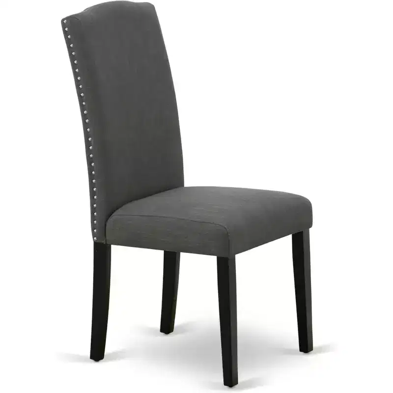 HomeStock Belmont 7Pc Rectangular 60 Inch Dining Table And Six Parson Chair With Black Leg And Linen Fabric Dark Gotham Grey