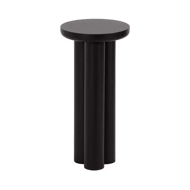 Round Drink Table with Chunky Tripod Wood Base, Black, 10