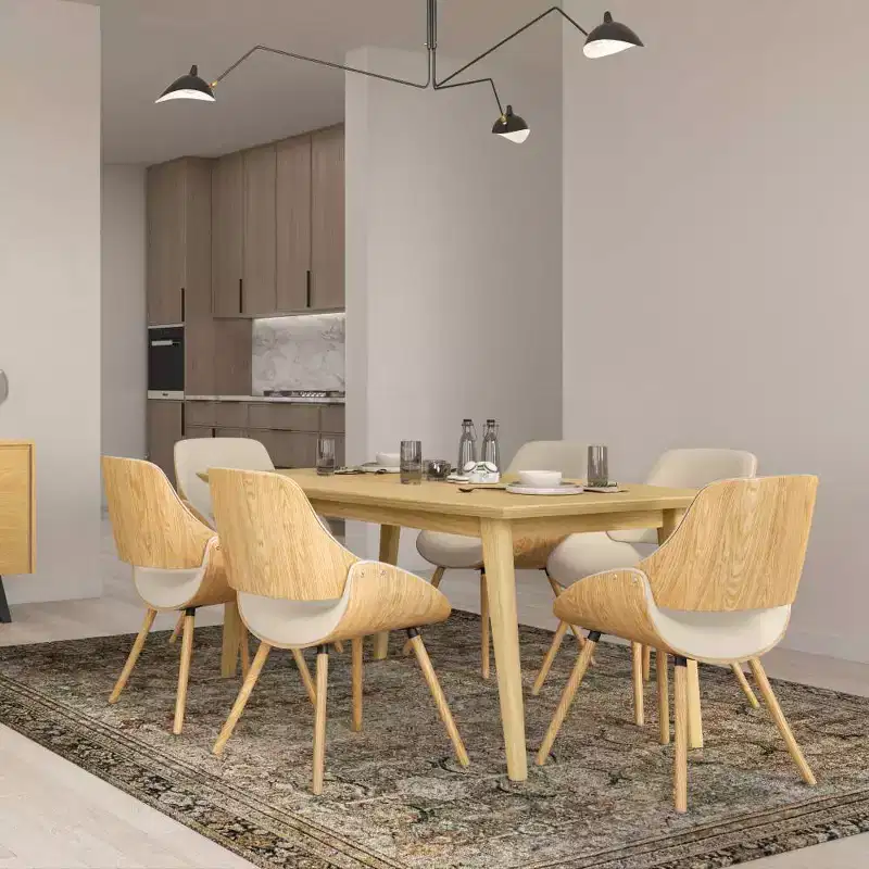 Mid-Century Rectangle Dining Table, Rubberwood Frame, Seats 6, Brown, 66