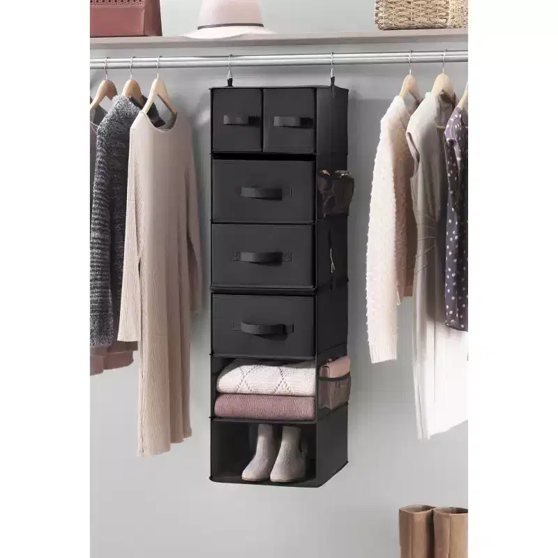 Multifunctional Hanging Closet Organizer with 5 Shelves - Black