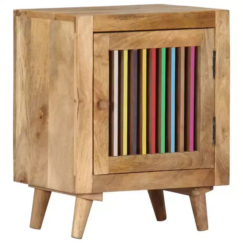 Solid Mango Wood Bedside Cabinet | Scandinavian Style Nightstand | Rectangular Bedroom Furniture | Brown