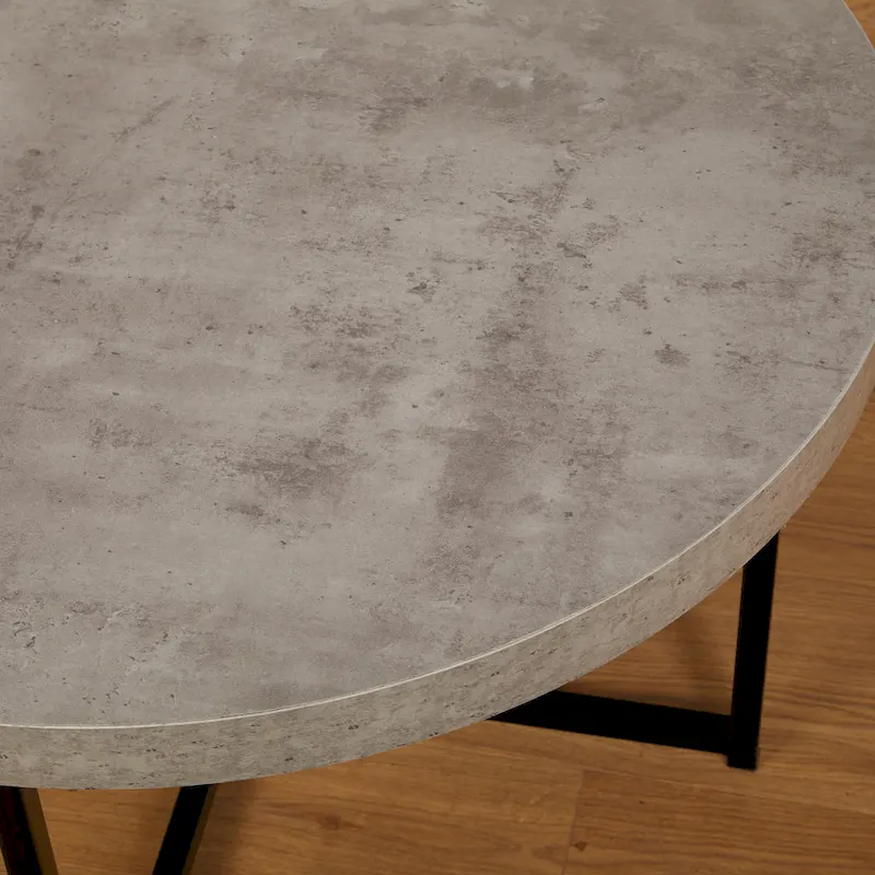 Industrial Style Coffee Table with Concrete-Look Top and Black Metal Frame